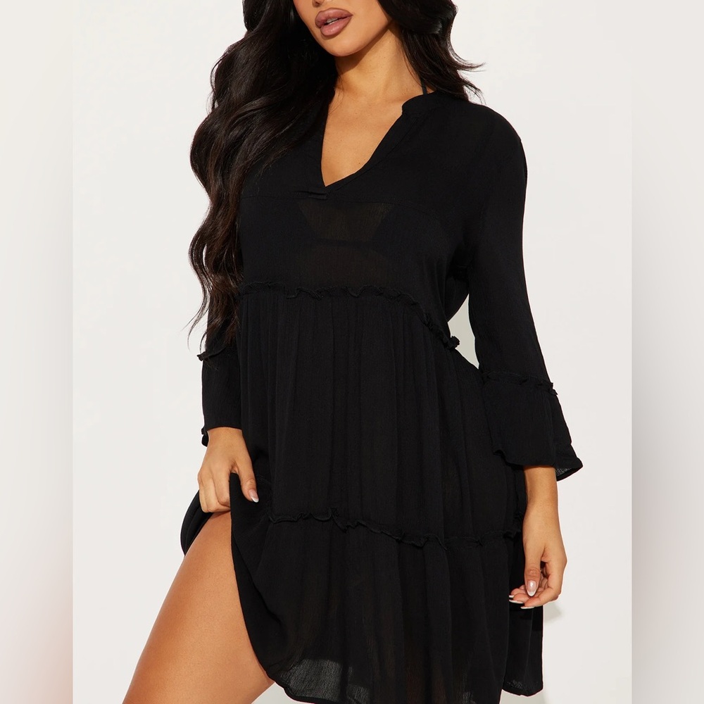 Linen Cover Up Dress - Black